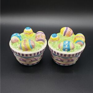 American Greetings Ceramic Easter Eggs in Rabbit Basket Tapered Candle Holders